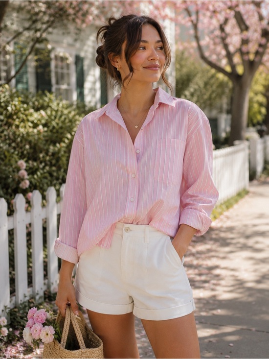 Reitmans Tops - 320. Women's Pink Striped Button-Up Shirt